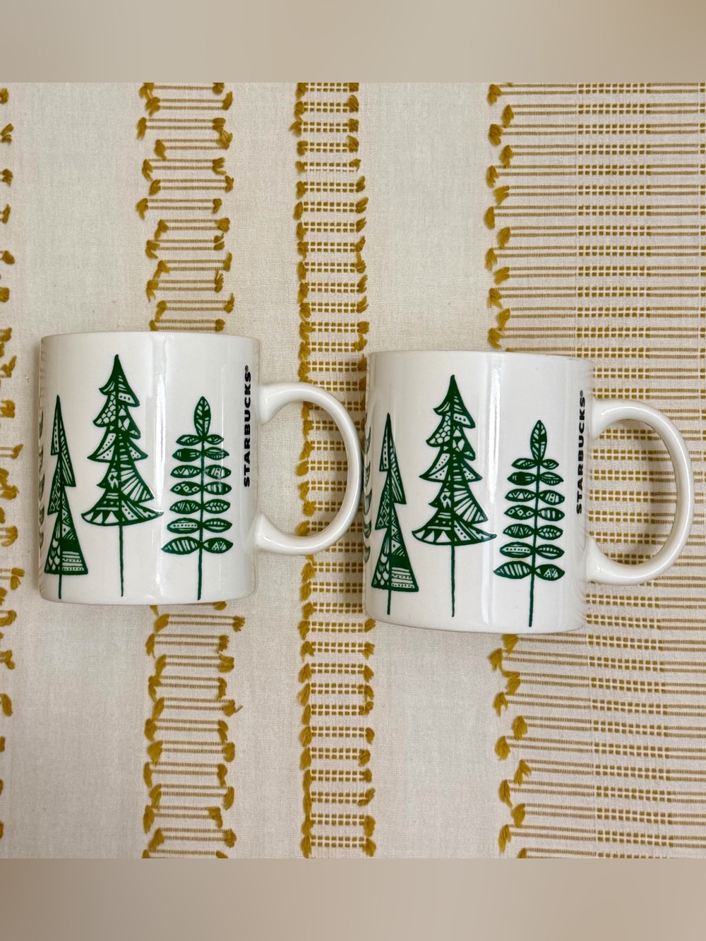 Starbucks White Mug with Green Tree Motif
Set of 2